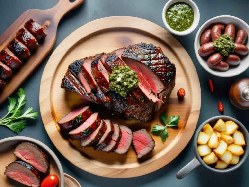 Una obra maestra del arte del asado uruguayo: un festín de carnes y chorizos en una parrilla tradicional