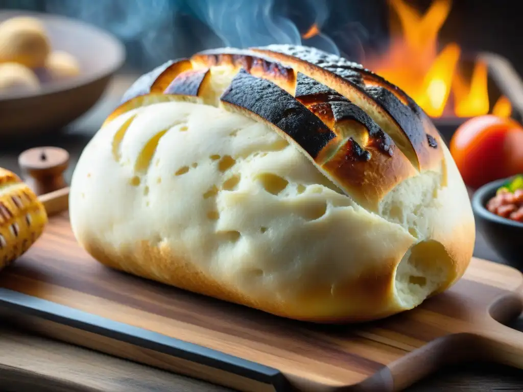 Pan casero dorado junto a un asado uruguayo, creando una perfecta armonía de sabores