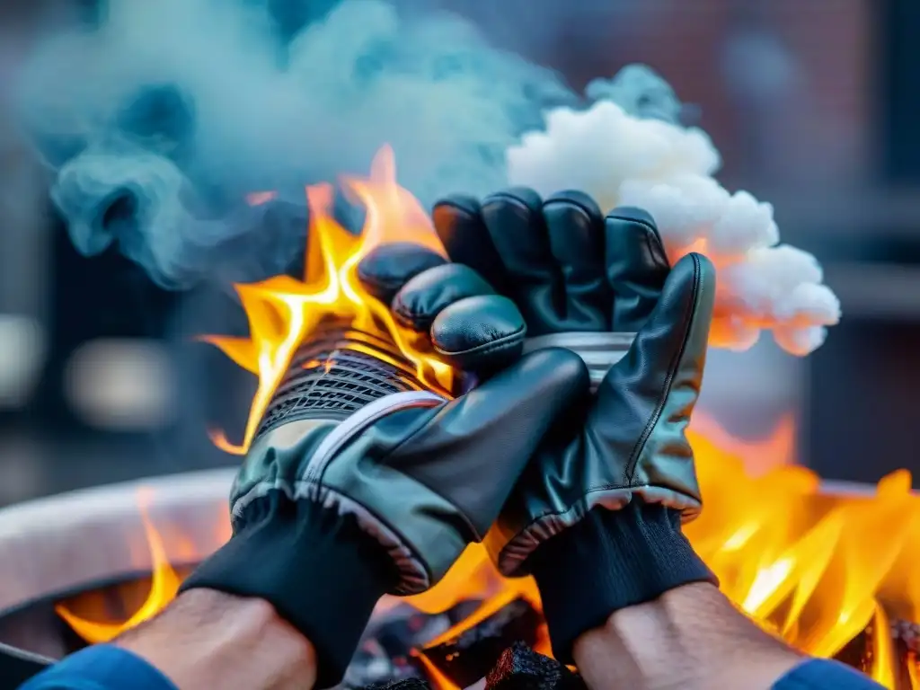 Guantes de parrilla de alto rendimiento: resistencia y estilo Un par de guantes asador alto rendimiento con diseño moderno y resistente al calor, listos para la acción en la parrilla