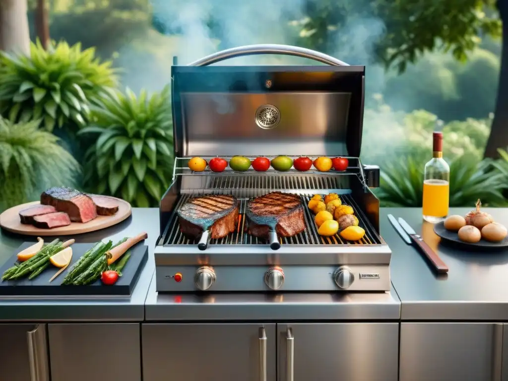 Una parrilla de alta gama asado en un entorno natural lujoso y elegante