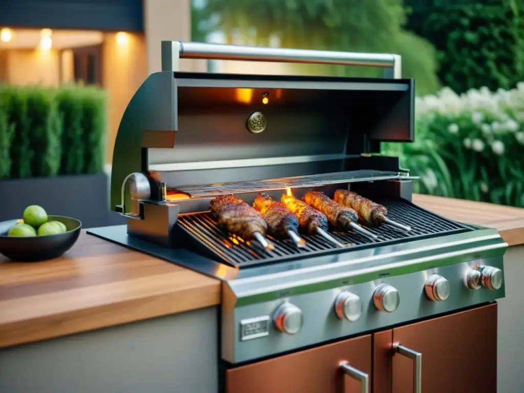 Parrilla de alta gama innovadora para asados al aire libre en un entorno lujoso y elegante
