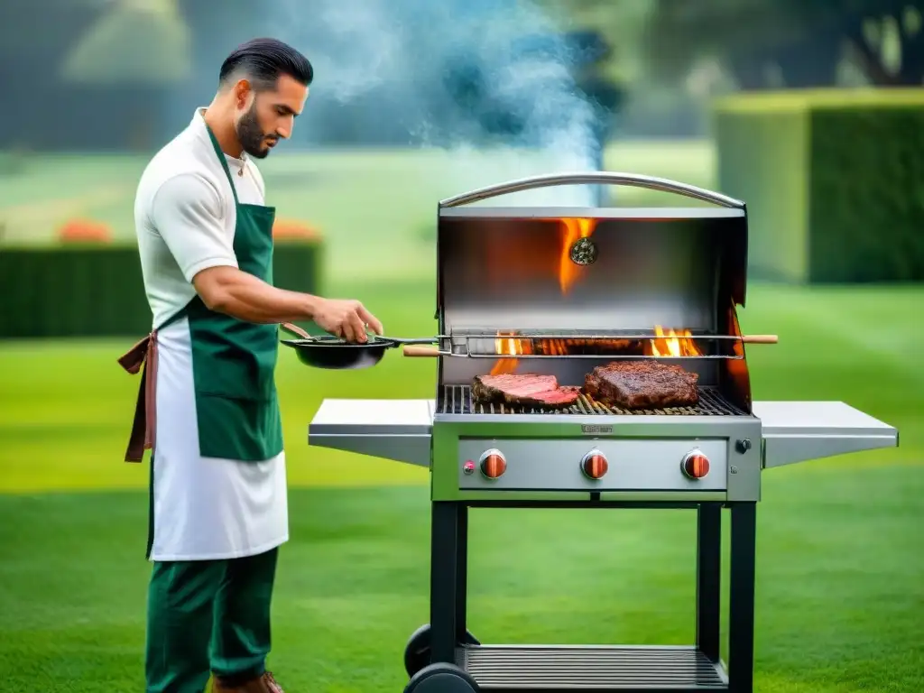Exquisito asado uruguayo: tradición y lujo en tu patio Parrilla de alta gama Uruguay brillando bajo el sol en un lujoso asado tradicional