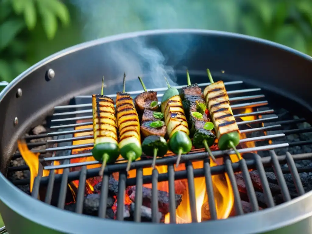 Una parrilla antiadherente asado con detalle, brillante y sazonada, en un ambiente de barbacoa al aire libre vibrante