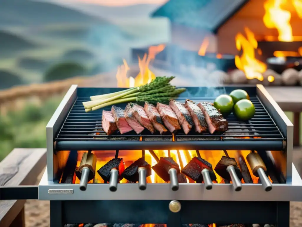 Una parrilla antiadherente para asado en un entorno campestre, resaltando su diseño único