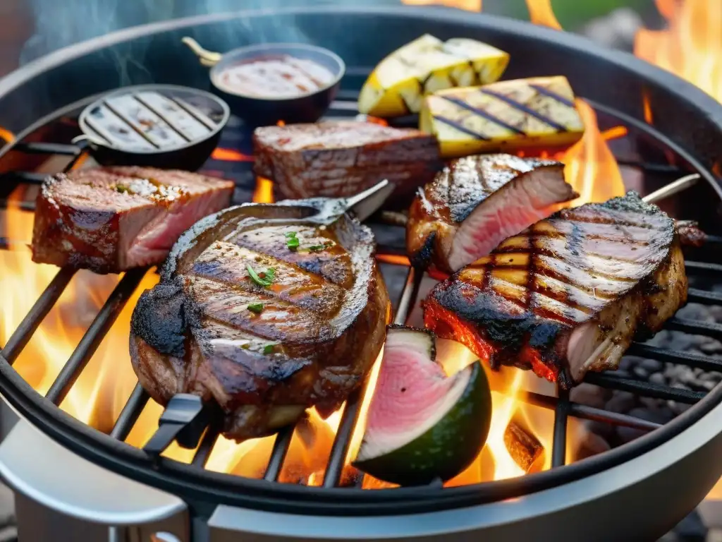 Una parrilla cargada de carnes jugosas y sabrosas en una parrillada mixta en Uruguay