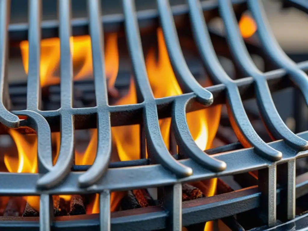 Una parrilla de hierro fundido bien sazonada, detallada y resistente, con una hermosa gama de colores