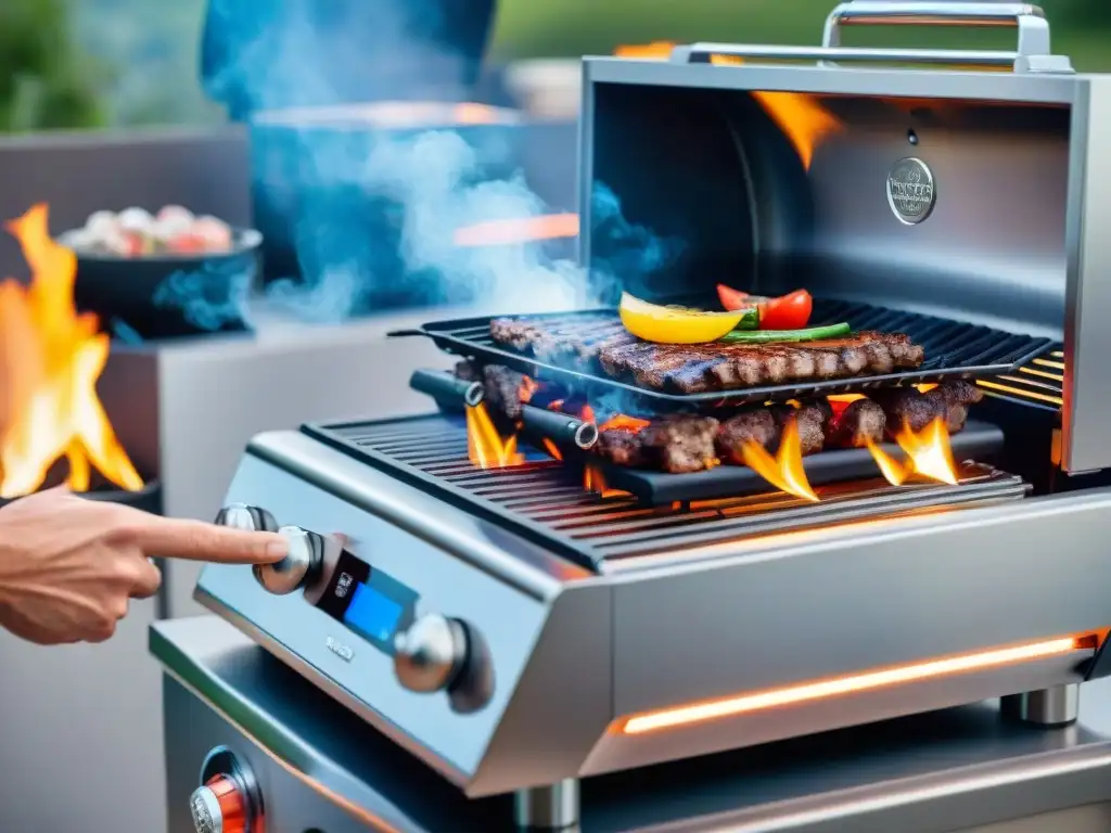 Una parrilla inteligente de última generación rodeada de gadgets innovadores para parrilladas