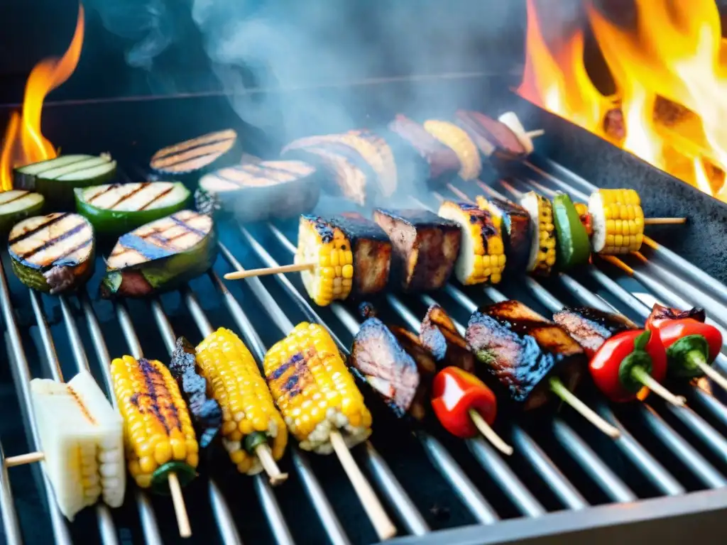 Una parrilla rebosante de ingredientes vegetales, bajo el sol de un día de verano