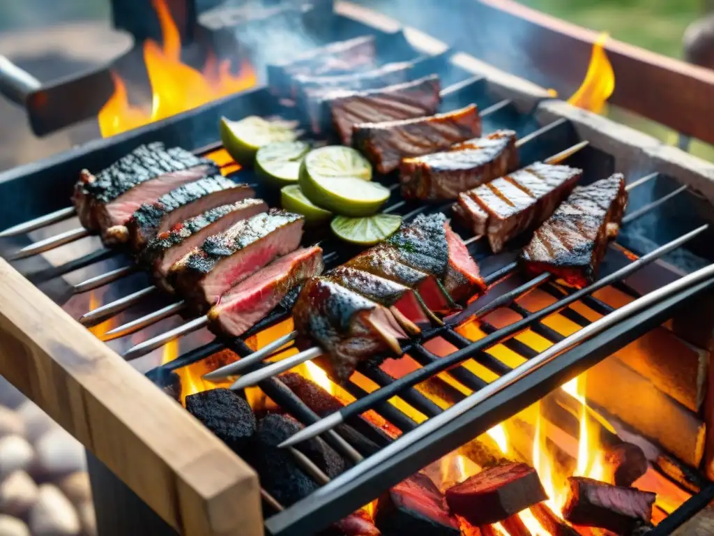 Deléitate con una parrilla tradicional uruguaya, tipos de parrillas para asado, en un ambiente rústico al aire libre