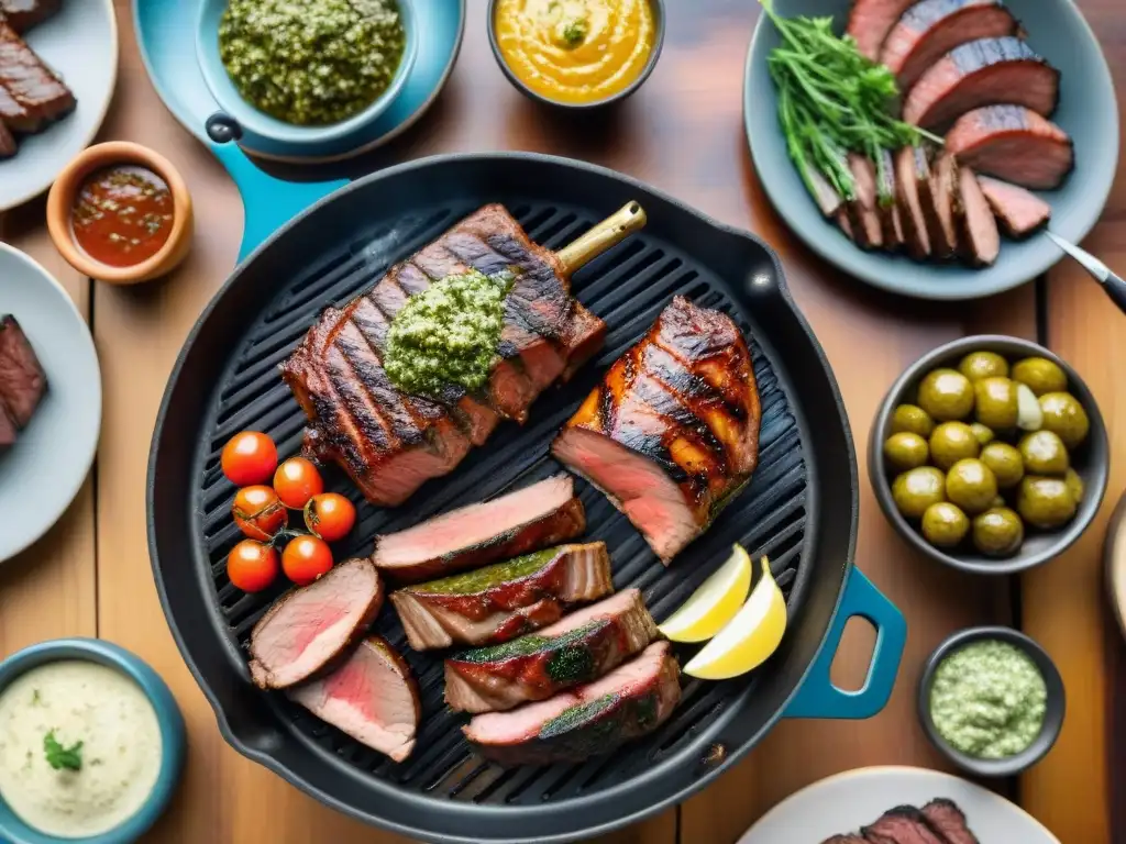 Una parrilla uruguaya cargada con la mejor carne para asado parrilla, en un ambiente festivo al aire libre