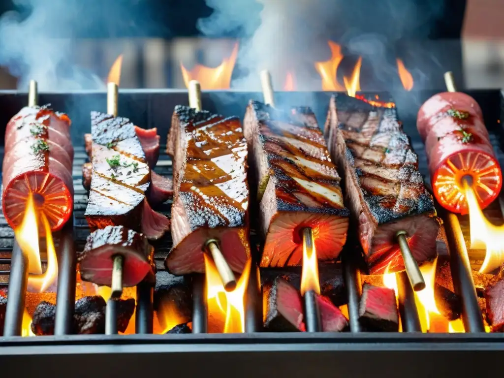 Una parrilla uruguaya con cortes de carne italianos, fusionando sabores en una deliciosa escena de carne asada