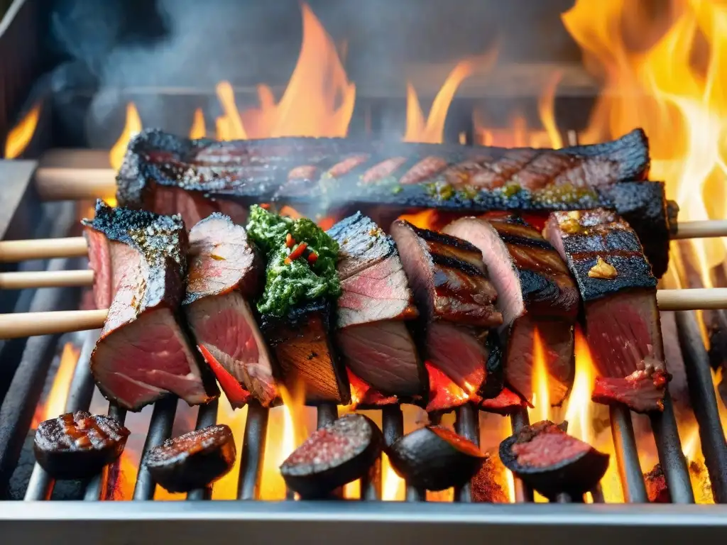 Una parrilla uruguaya detallada muestra un asado perfecto al aire libre