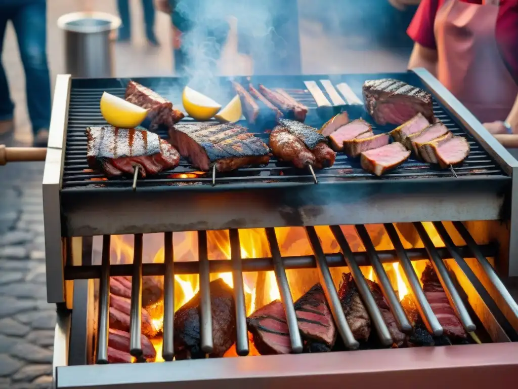 Una parrilla uruguaya en Montevideo histórico con churrasco y chorizo, en Rutas del asado