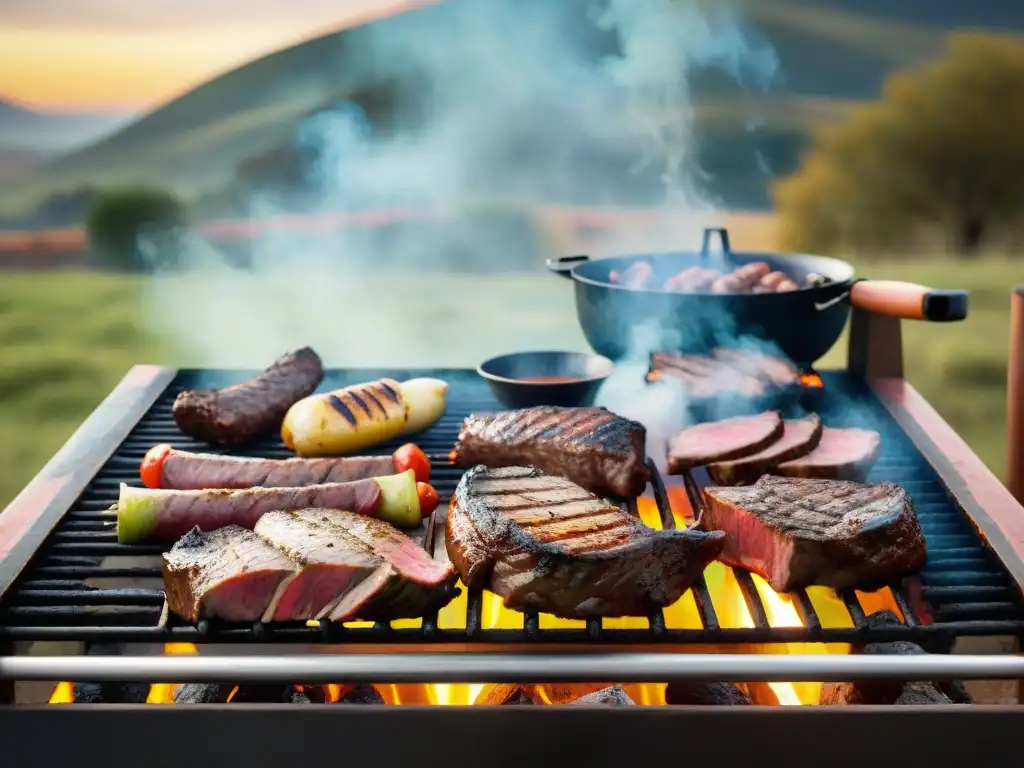 Una parrilla uruguaya tradicional en un atardecer vibrante