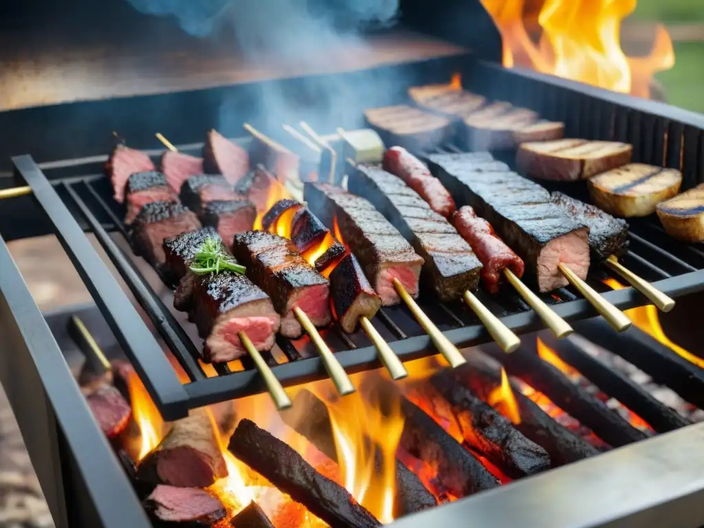 Una parrilla uruguaya tradicional con los mejores cortes de carne, chorizo y morcilla, cocidos a la perfección