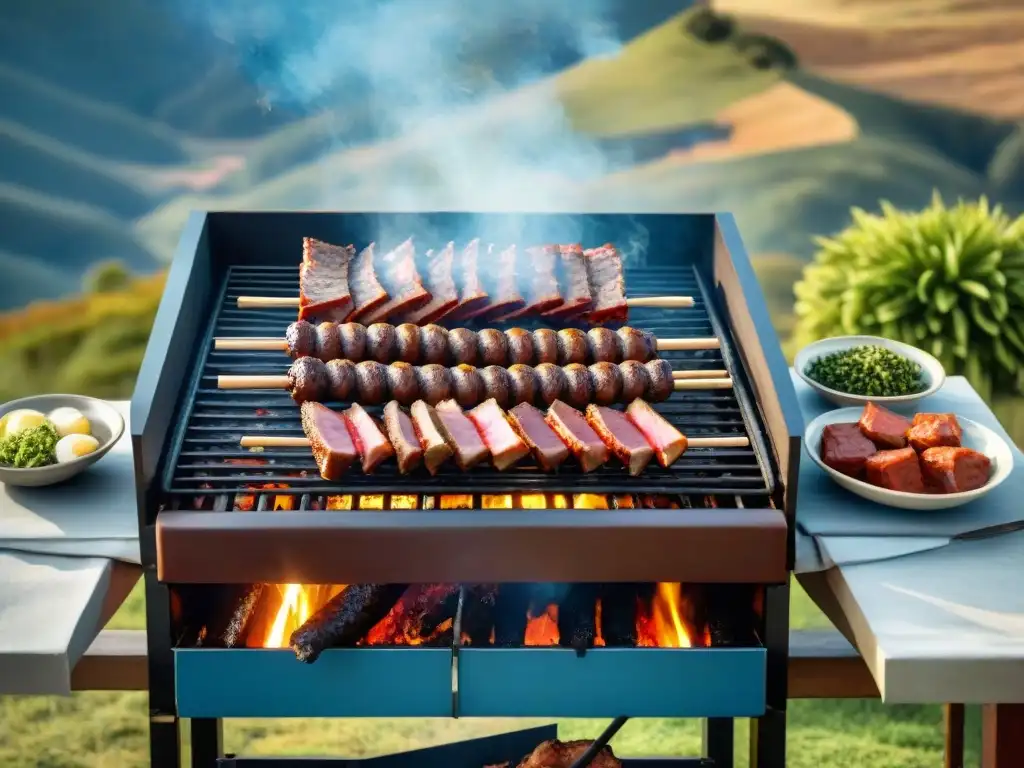 Una parrilla uruguaya tradicional en un paisaje campestre, certificación profesional asado uruguayo