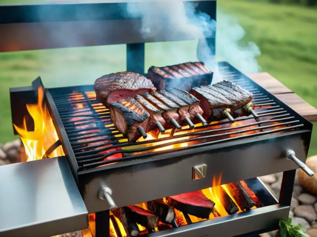 Una parrilla uruguaya tradicional rodeada de exuberante campo verde