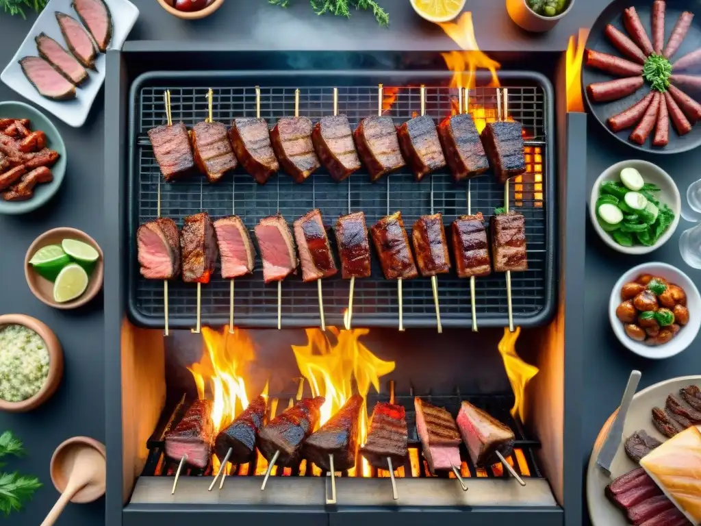 Una parrilla uruguaya tradicional con un toque moderno, amigos riendo alrededor