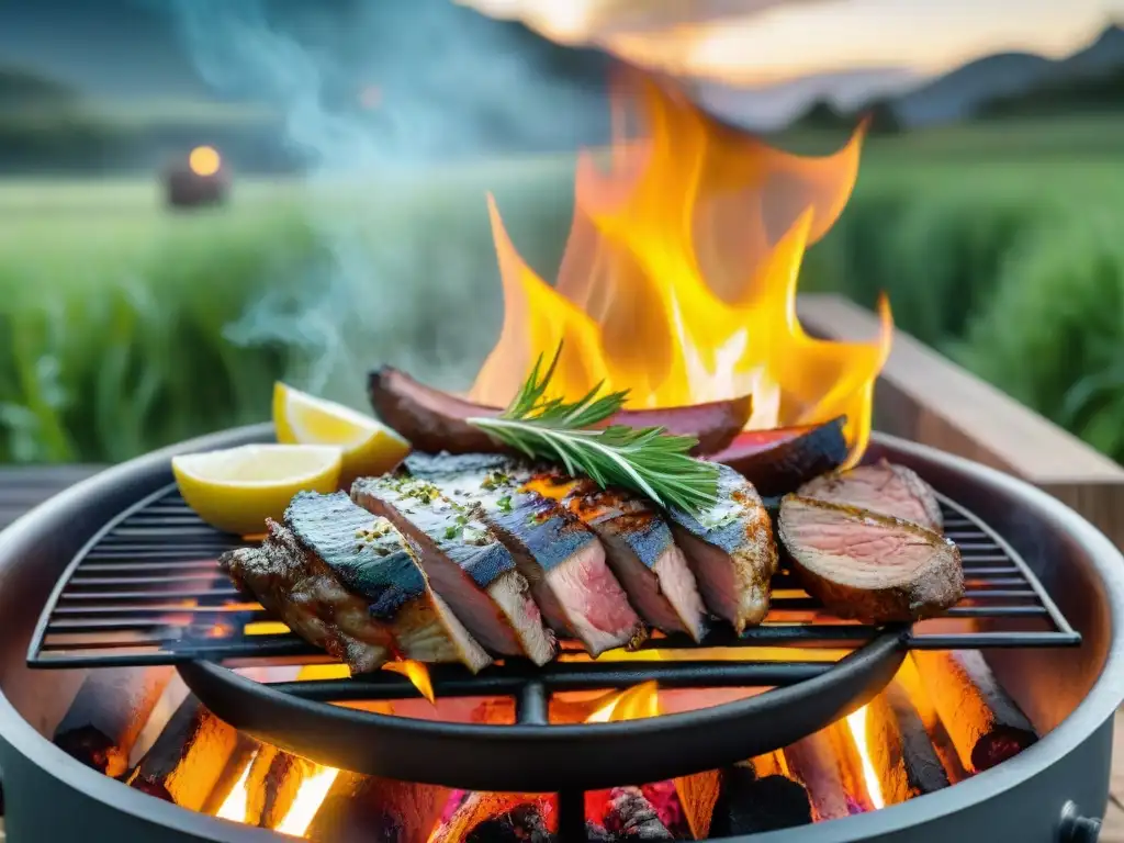 Una parrillada al aire libre en Uruguay: carnes perfectamente cocidas, aromas tentadores, luces de estrellas y conversaciones animadas