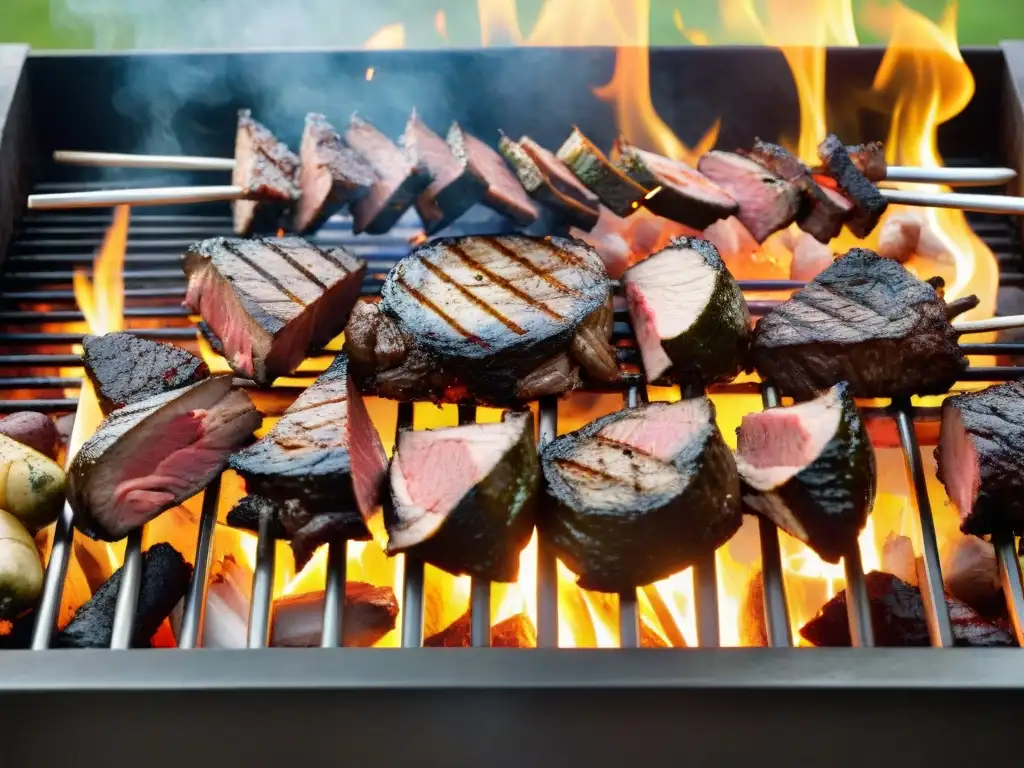 Una parrillada con carnes exóticas expertamente cocidas sobre brasas, fusionando tradición uruguaya con sabores modernos