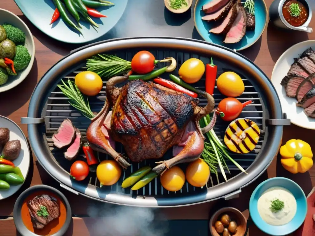 Una parrillada con carnes exóticas perfectamente cocinadas y coloridas, listas para degustar