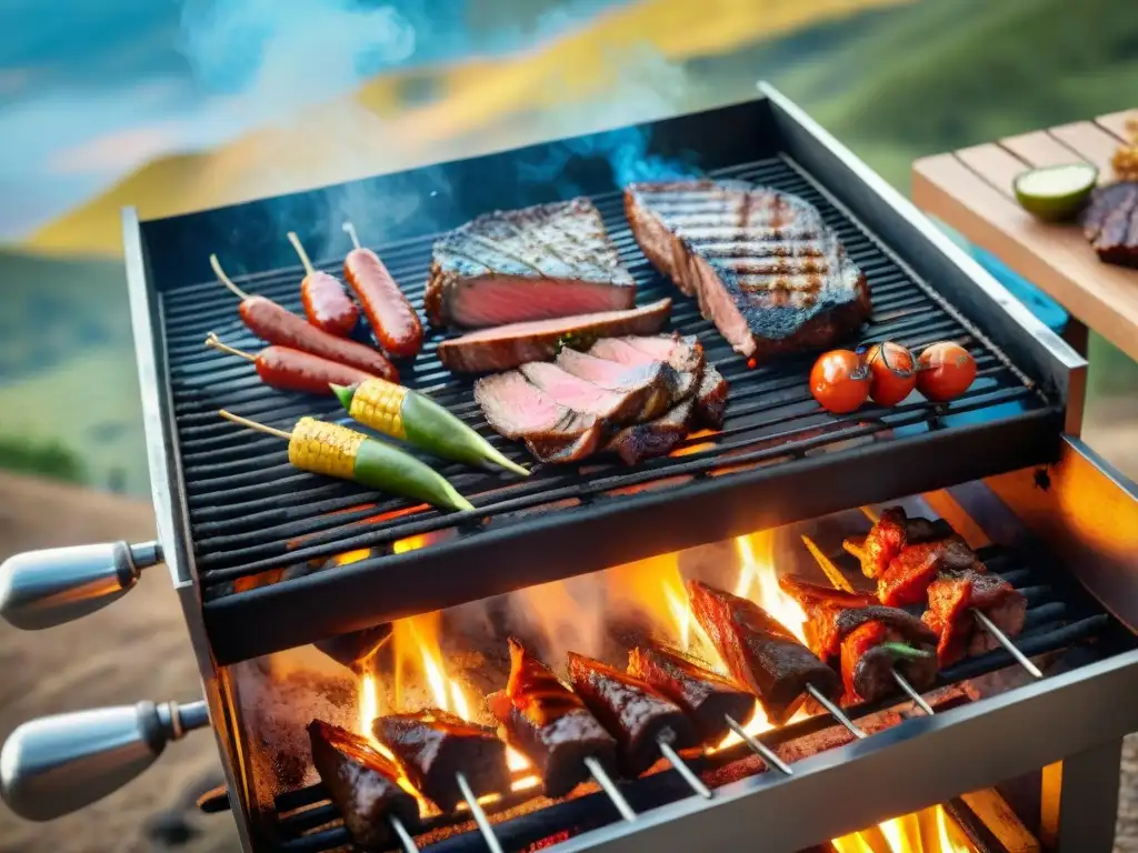 Parrillada histórica con variedad de carnes asadas en el campo uruguayo