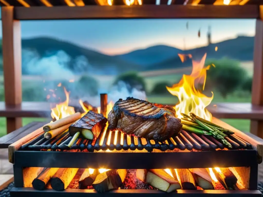 Parrillada nocturna perfecta en asado uruguayo bajo las estrellas