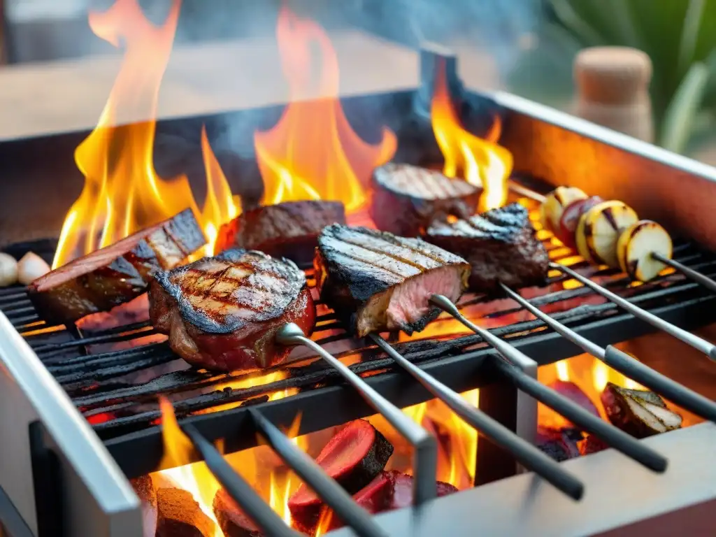 Una parrillada en Punta del Este: carnes suculentas en una parrilla humeante, bajo el sol de la playa