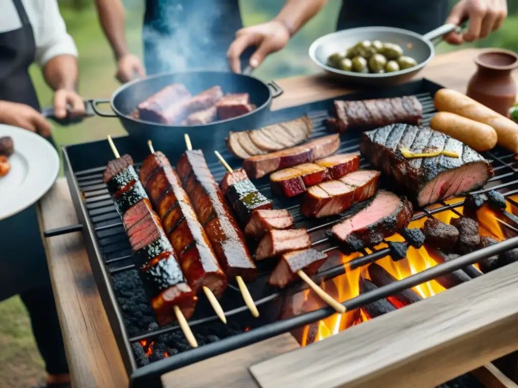 Una parrillada uruguaya tradicional con amigos al aire libre, certificación en asado uruguayo