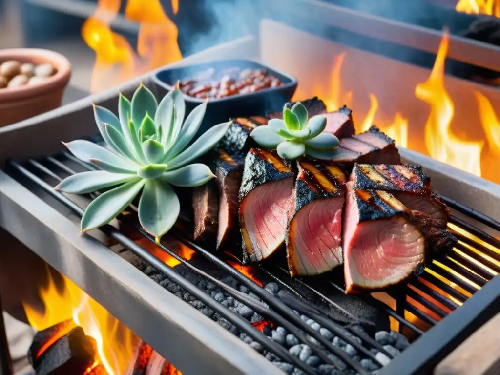 Una parrillada uruguaya con Aguja asada jugosa al punto, perfectamente cocinada