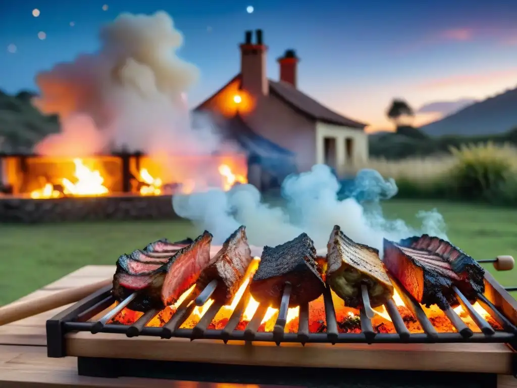 Una parrillada uruguaya al aire libre con amigos bajo las estrellas