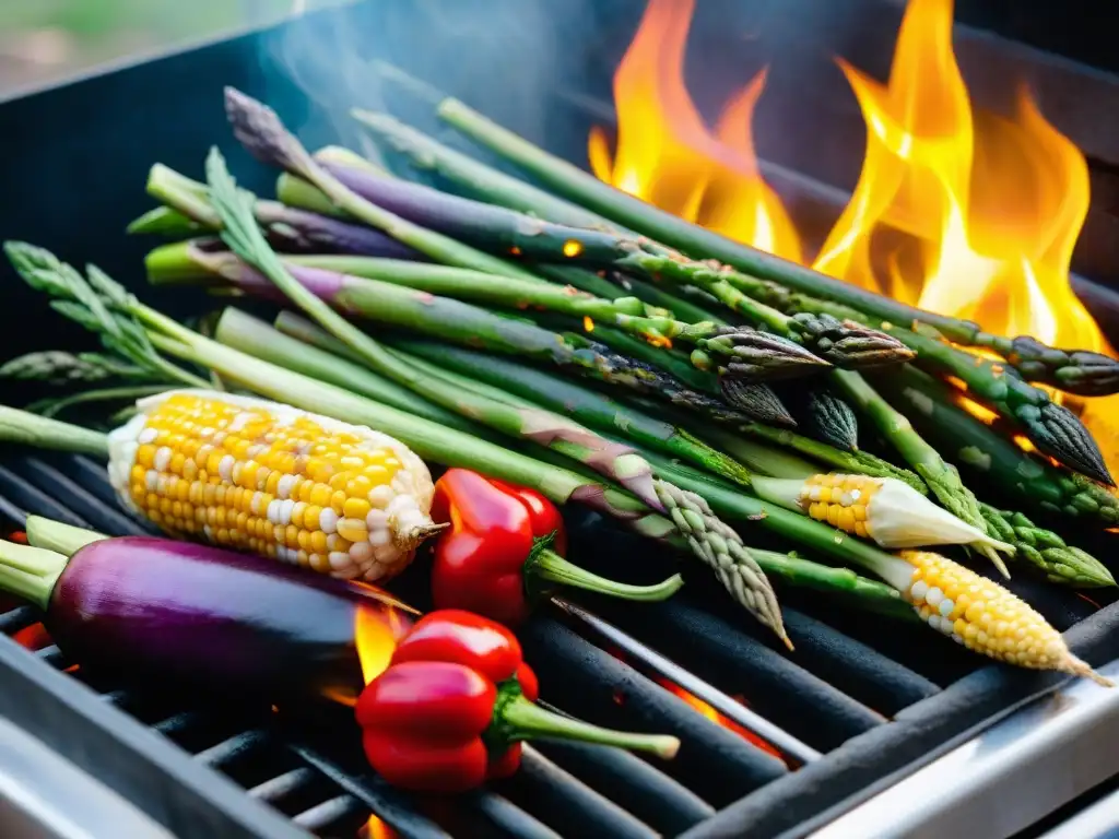 Una parrillada uruguaya con verduras exóticas asadas, despidiendo aromas irresistibles