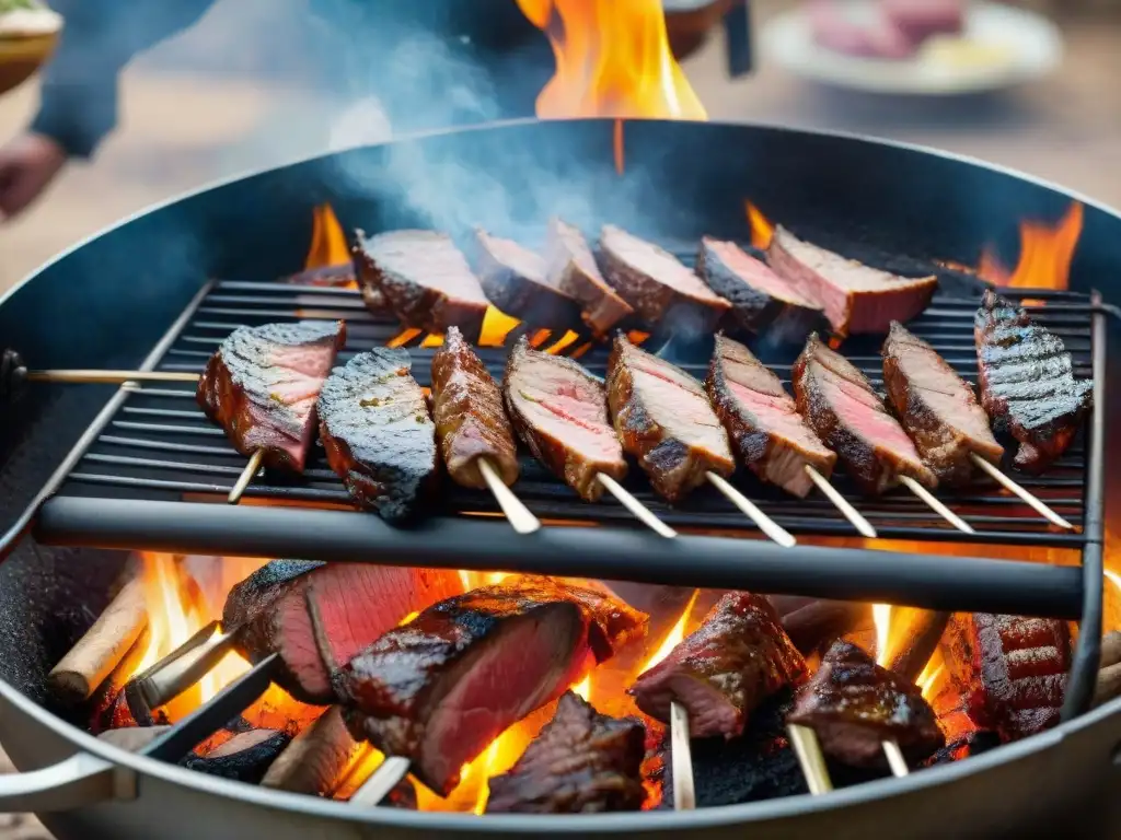 Parrilleros uruguayos preparando un asado con maestría