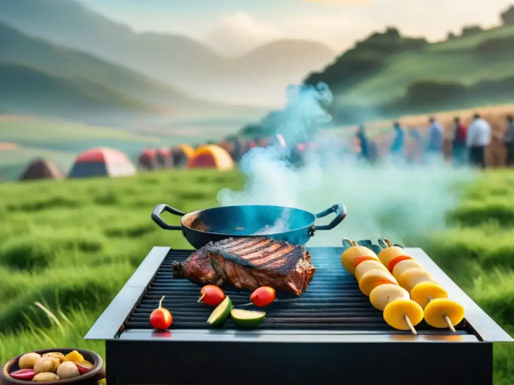 Patrocinio de asados uruguayos en un vibrante evento al aire libre con asado tradicional y diversidad cultural