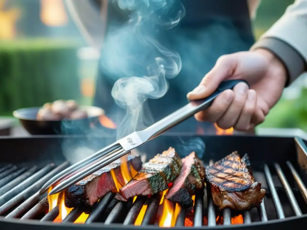 Unas pinzas de precisión de acero inoxidable brillante bajo el sol, perfectas para técnicas de asado uruguayo