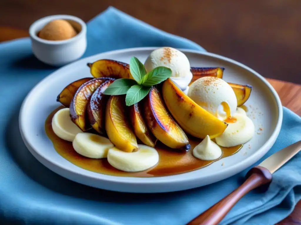 Plátanos asados con canela y helado de vainilla, una receta que cautiva los sentidos