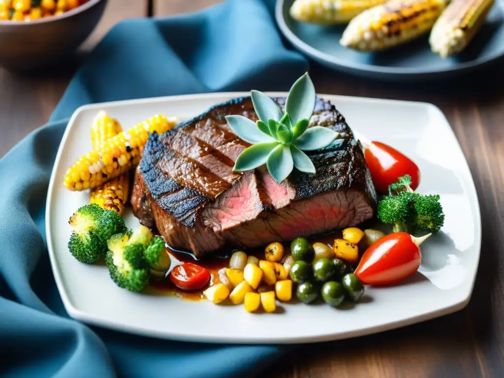 Una presentación de asado que mejora el sabor y desmitifica, con jugosos cortes, vegetales y chimichurri, todo en una parrilla argentina