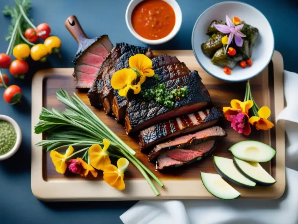 Una presentación creativa para asado con cortes de carne y chimichurri en un asado argentino