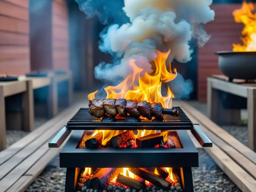 Presentaciones no tradicionales: asado uruguayo con proyección digital y llamas vibrantes