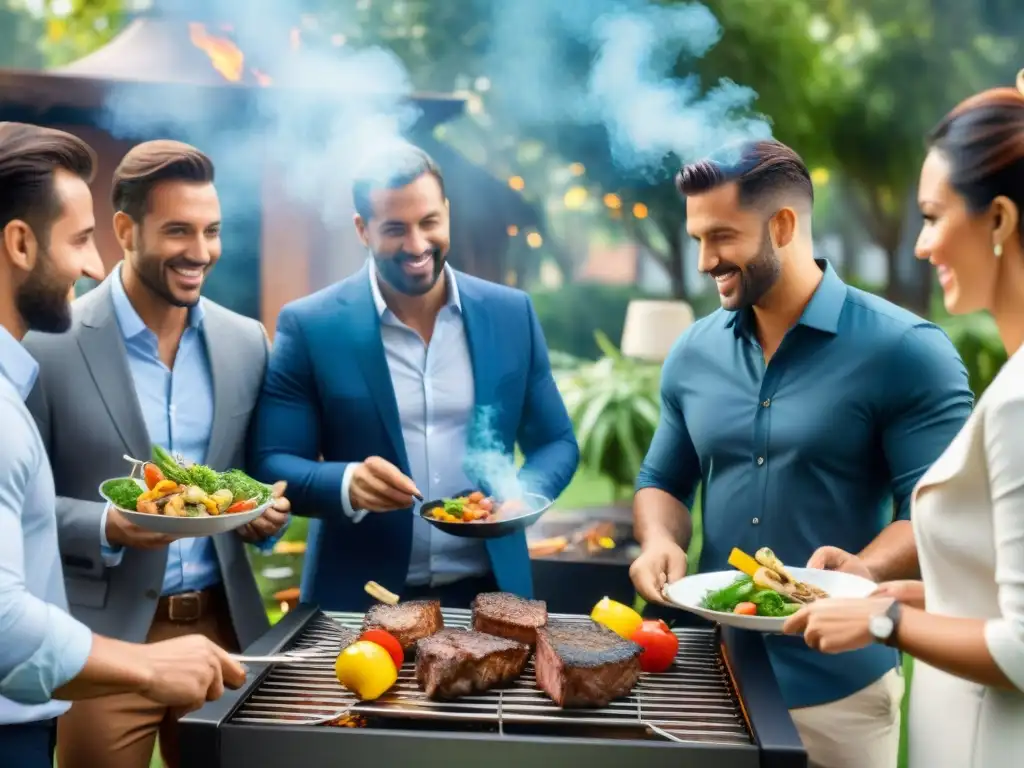 Profesionales en asado al aire libre durante talleres de asado para empresas