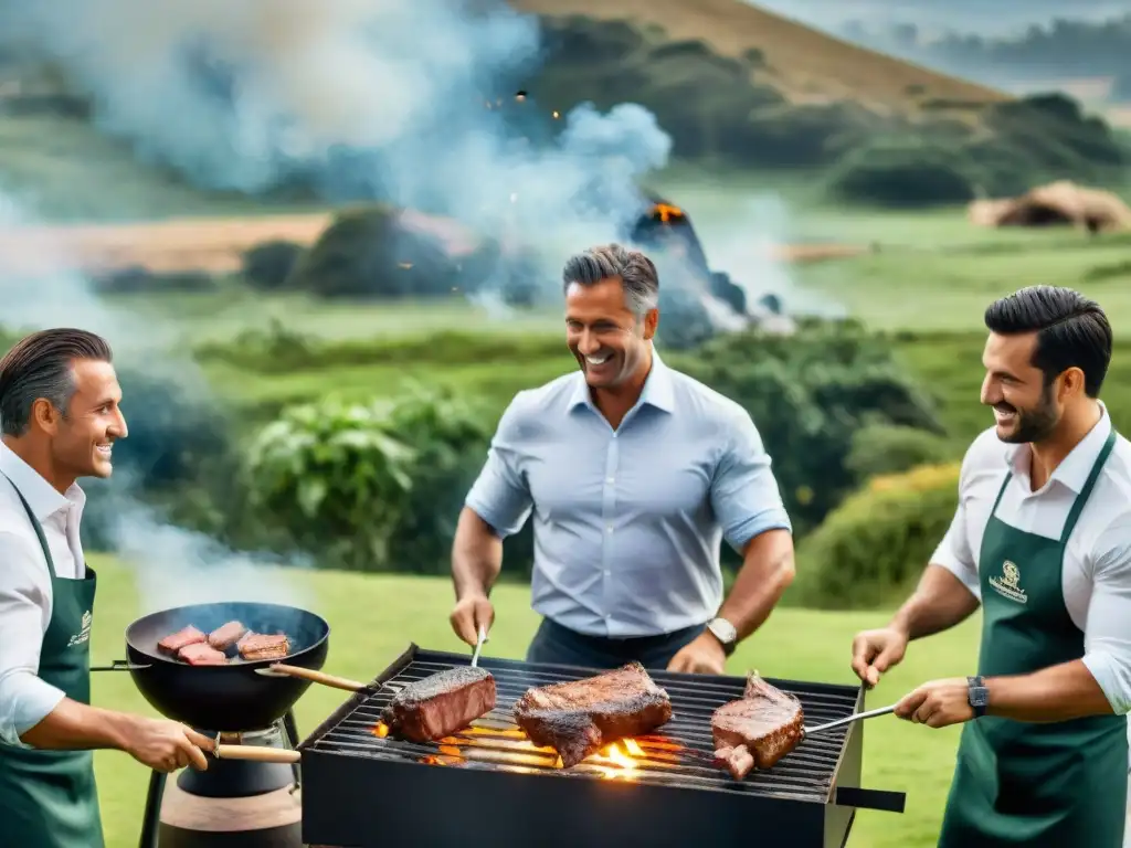 Profesionales disfrutan de un asado uruguayo en la naturaleza, fomentando el team building