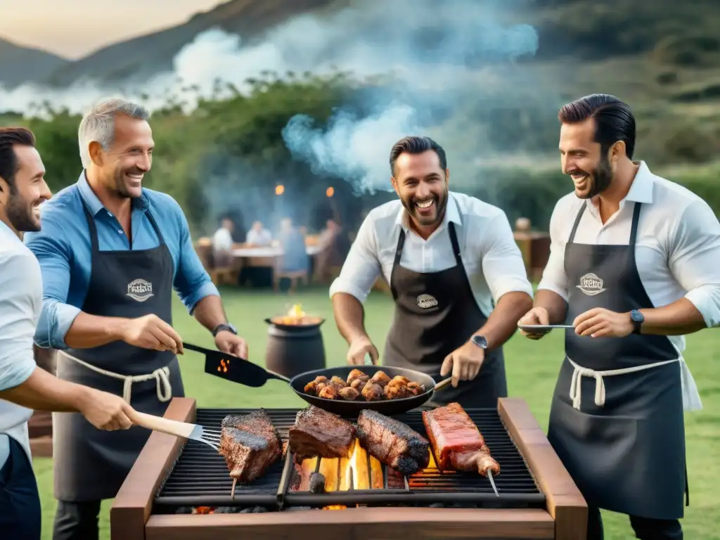 Profesionales unidos en un asado uruguayo, fomentando el team building con camaradería al aire libre