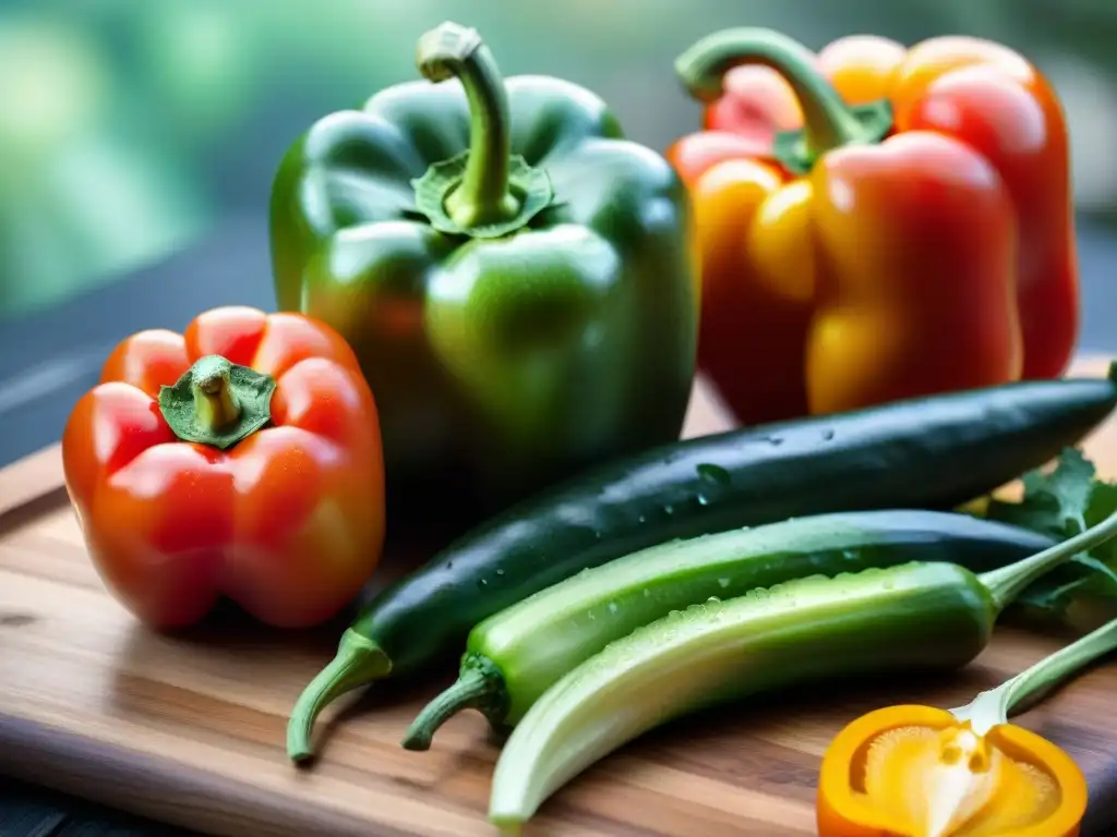 Recetas asados saludables invierno: Variedad vibrante de verduras frescas sobre tabla de corte de madera rústica