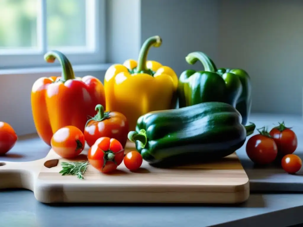 Recetas saludables de vegetales asados: Una mezcla vibrante de pimientos, calabacines, tomates cherry y cebollas rojas, brillantes y frescos