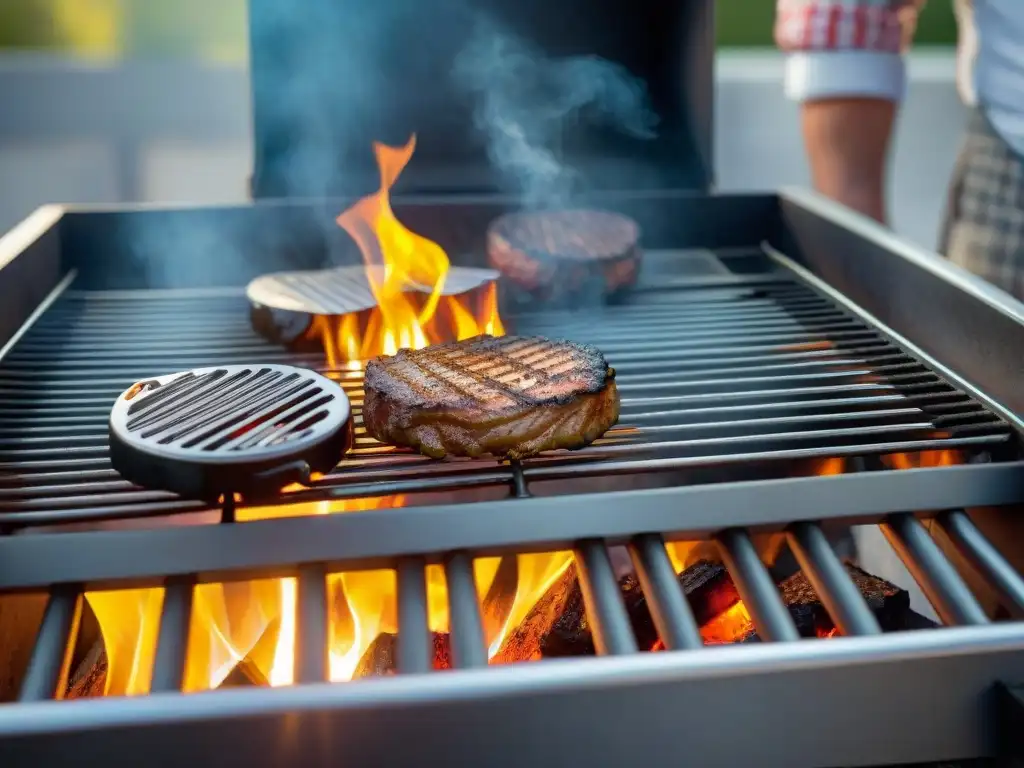 Rejillas de parrilla relucientes bajo el sol, limpias y listas para asado