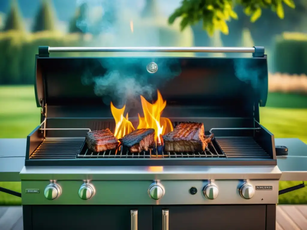 Barbacoa reluciente en el jardín con kits limpieza premium asado