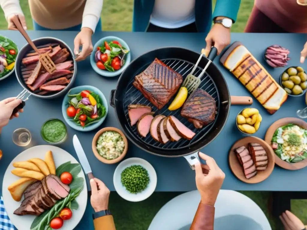 Una reunión al aire libre con asado uruguayo y amigos felices disfrutando juntos