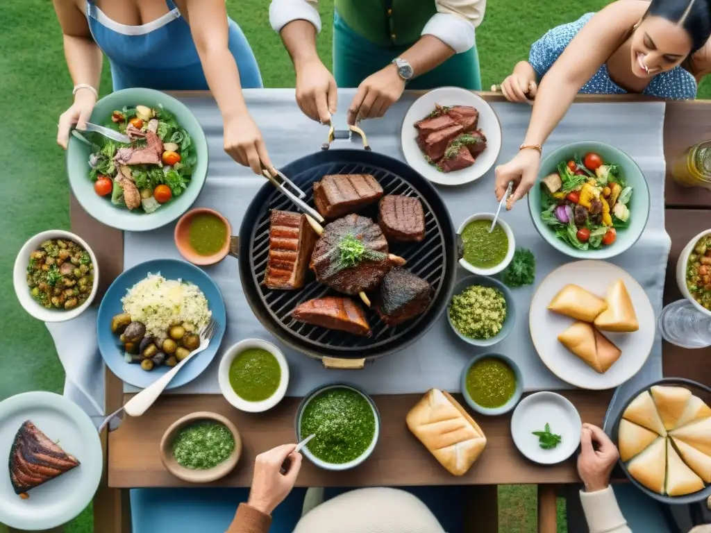 Reunión de amigos alrededor de un asado uruguayo, reflejando la importancia social del asado en Uruguay