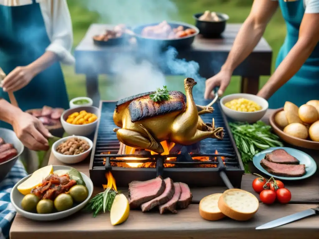 Reunión de amigos y familia en un tradicional asado uruguayo al aire libre