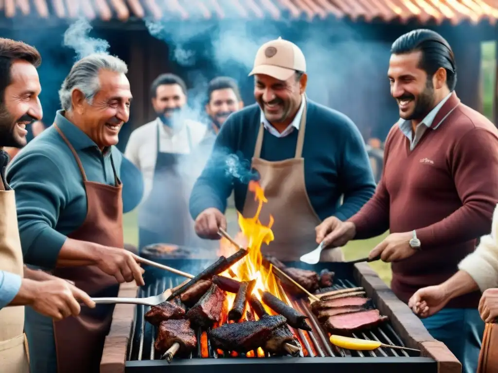 Reunión de asado uruguayo: amigos y familia disfrutan juntos alrededor de la parrilla